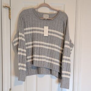 Pink Rose NWT Oversized Striped Sweater Gray White Cozy Ribbed Knit Relaxed Fit